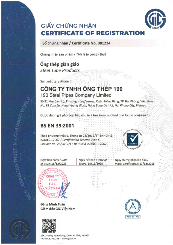 Tiêu chuẩn chất lượng Anh BS 1139 EN 39 - England standard